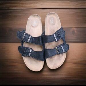 Western Cheif Black Double-Buckle Footbed Sandals